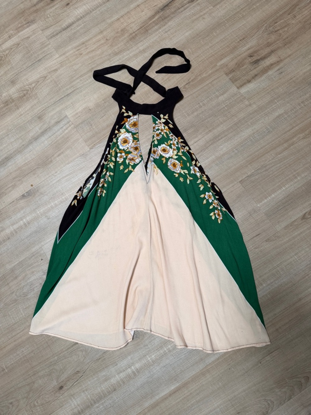 Free People Black Floral-Trim Halter Top